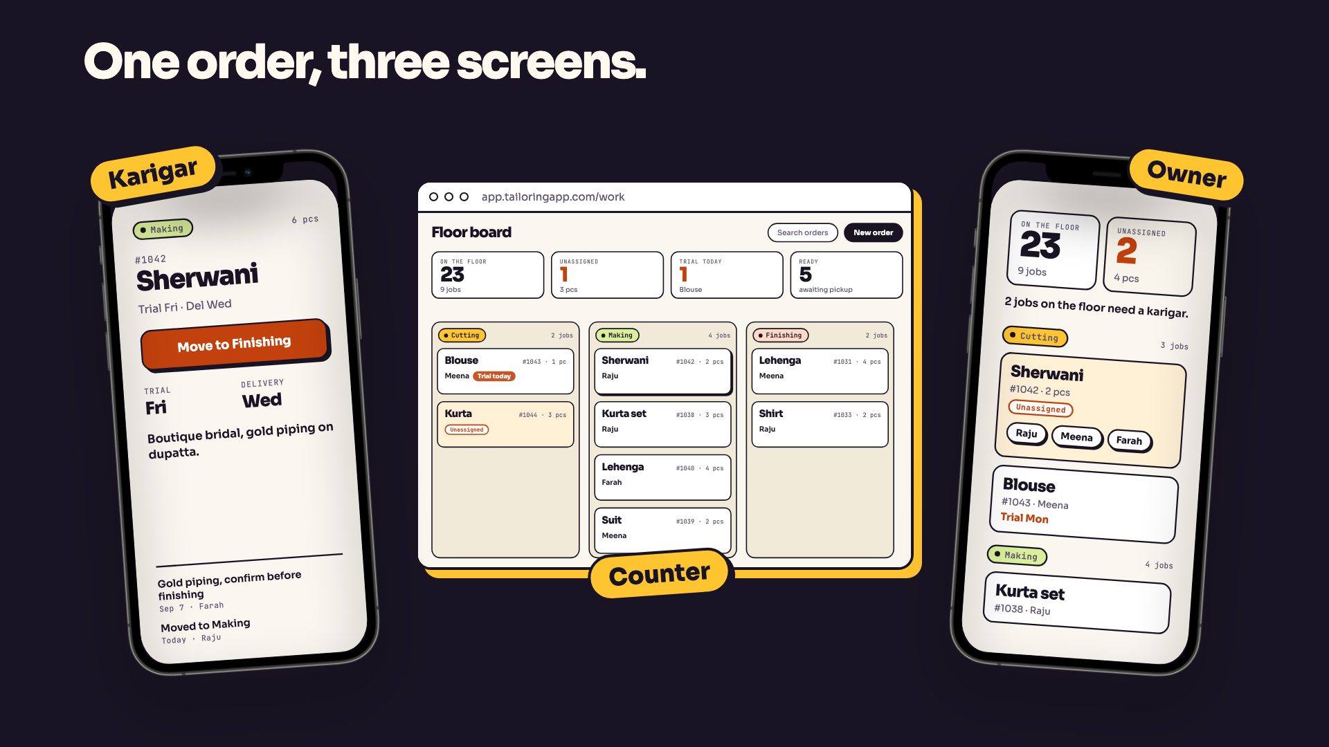 Tailoring App in 15 seconds: slips scattered, then one board